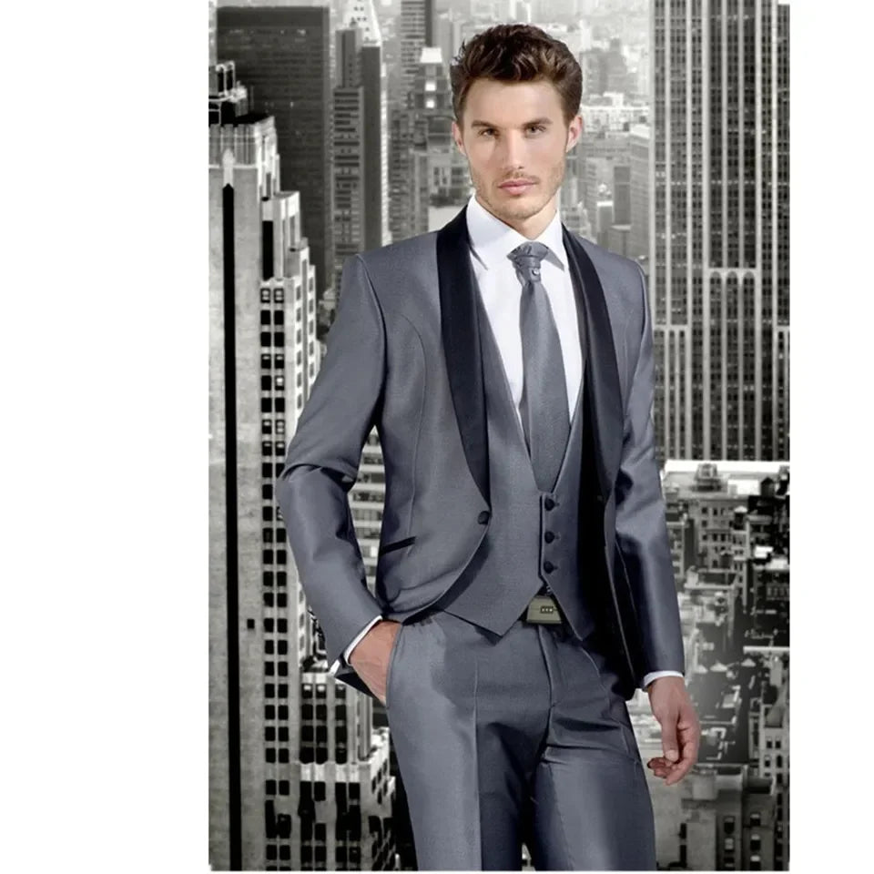 Latest Coat Pant Design Men Suits Smolking Noivo Terno Slim Fit Easculino Evening Suits For Men Groom Tuxedos Grey Groomsmen
