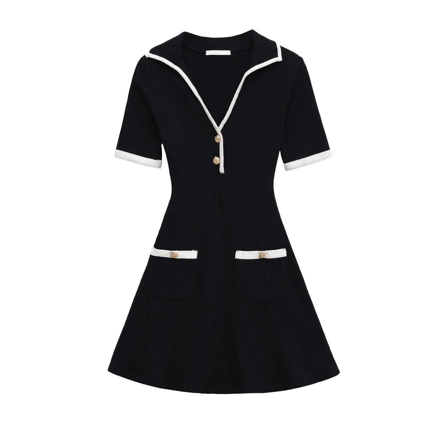 2025 Autumn Casual Mini Dress Fashion Contrast Color Design Short Sleeve Dresses For Women Elegant Short Dress