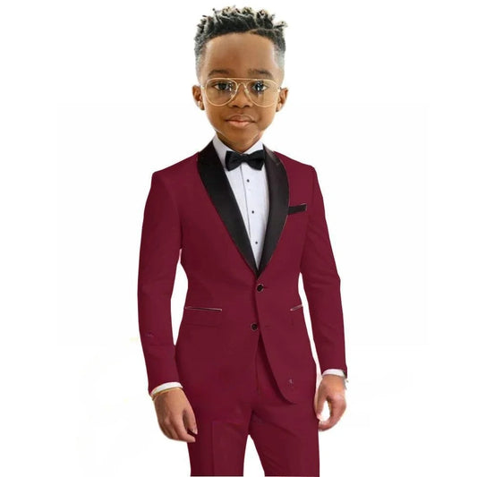 Hot Sale Boy's Solid Suit Set 2 Pieces Jacket Pants Formal Shawl Lapel Kids Tuxedo For Birthday Party School Performance Wear