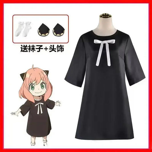 New 3 Piece Anime Spy X Family Anya Faker Costume Cosplay Woman Dress Black Uniform Set Full Halloween Carnival Party Dresses
