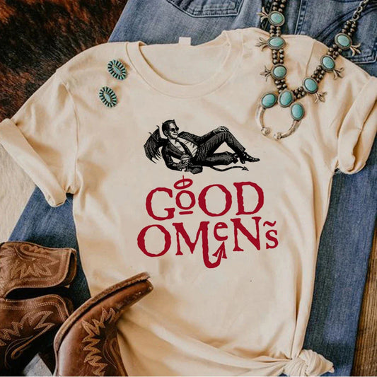 Good Omens t-shirts women manga graphic harajuku top girl funny graphic y2k clothes