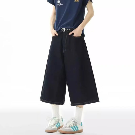 Summer Graffiti Letter Printed Baggy Denim Shorts For Men Hip Hop Fashion Straight-leg Jorts Y2K Vintage Streetwear Short Jean