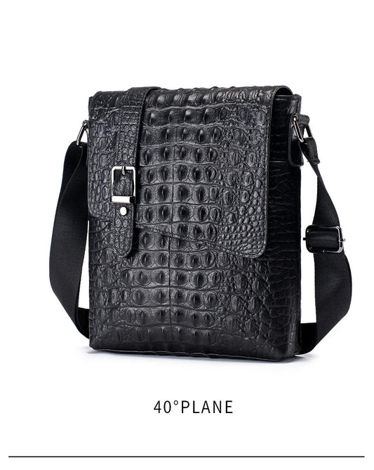 Genuine Leather Men's Crocodile Pattern Shoulder Bag Fashion Men Messenger Chest Bag Vintage Crossbody Travel Bag