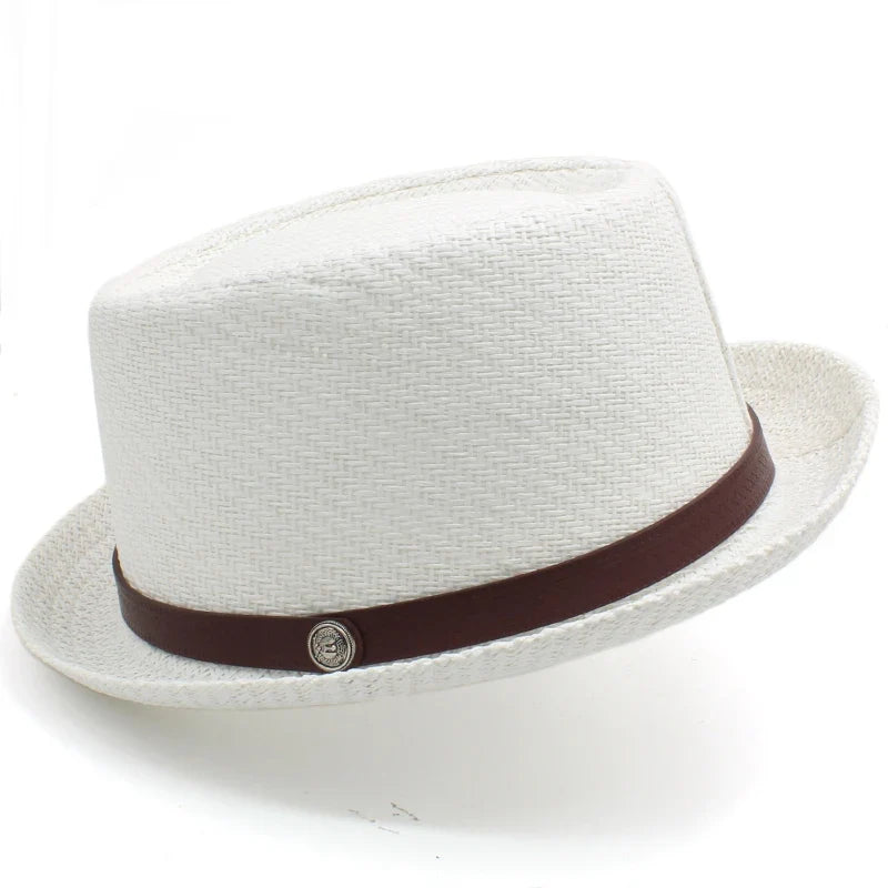 Men Women Straw Pork Pie Hats Summer Sunhat Boater Caps Sailor Sombrero Beach Fedora Trilby Outdoor Travel US Size 7 1/4 UK L