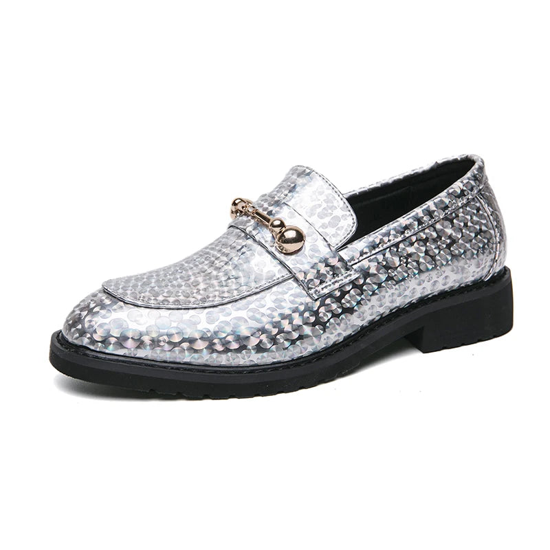 Men's Glossy Leather Shoes European American Luxury Blue High-end Banquet Loafers Commuting Party Dress Formal Shoes Size:38-46