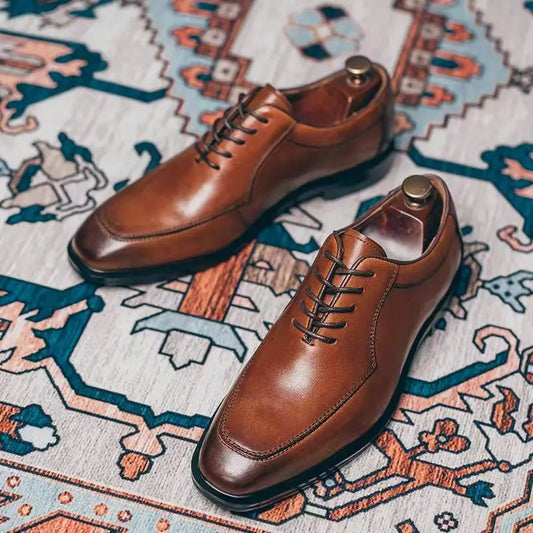 Spring Autumn Soft Square Toe Lace Up Dress Shoes Man High Quality Fashion Cowhide Elegant and Classic 39 Social Shoe for Men
