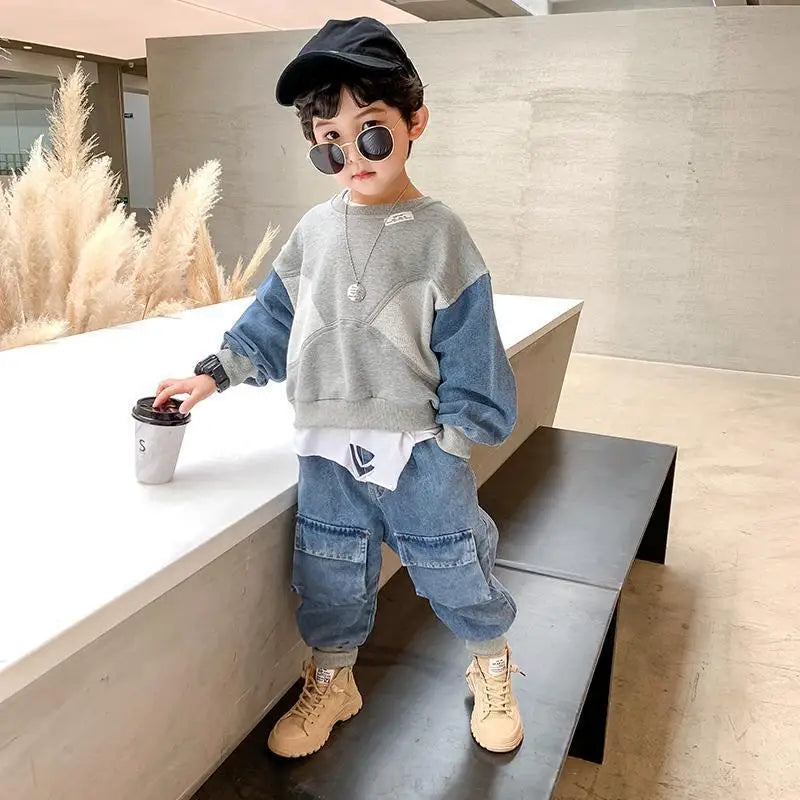 2-8 Yrs Baby Boys Fashion Clothing Sets Spring Autumn 2026 Children's Denim Korean Style Suit for Kids Two-piece Top+pant Set