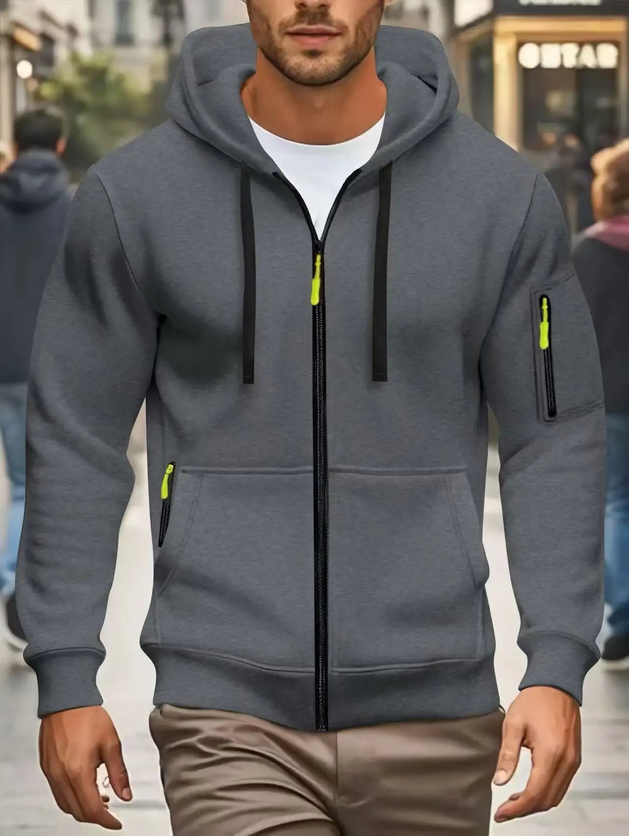 Men autumn and winter New Hoodies Long Sleeve Sweatshirt pocket Zipper Design Hooded Sweatshirt Men Sportswear Casual Jacket