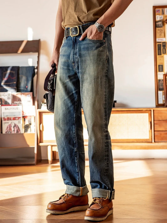 Good Quality Washed Slim Fitting Denim Pants 100% Cotton Heavy Thick Jean 14oz