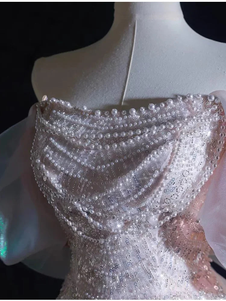Luxury Elegant Beaded Evening Dresses 2025 New Shoulder Sequins Fishtail Dress Graduation Prom Wedding Dress Engagement Dress