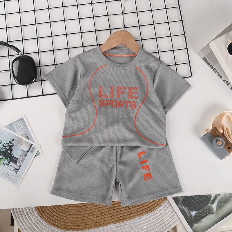 Boys Breathable Sportswear Set Summer 1-8Y Children 2pcs Clothes Printed T-shirt and Shorts for Running Kids Sports suit