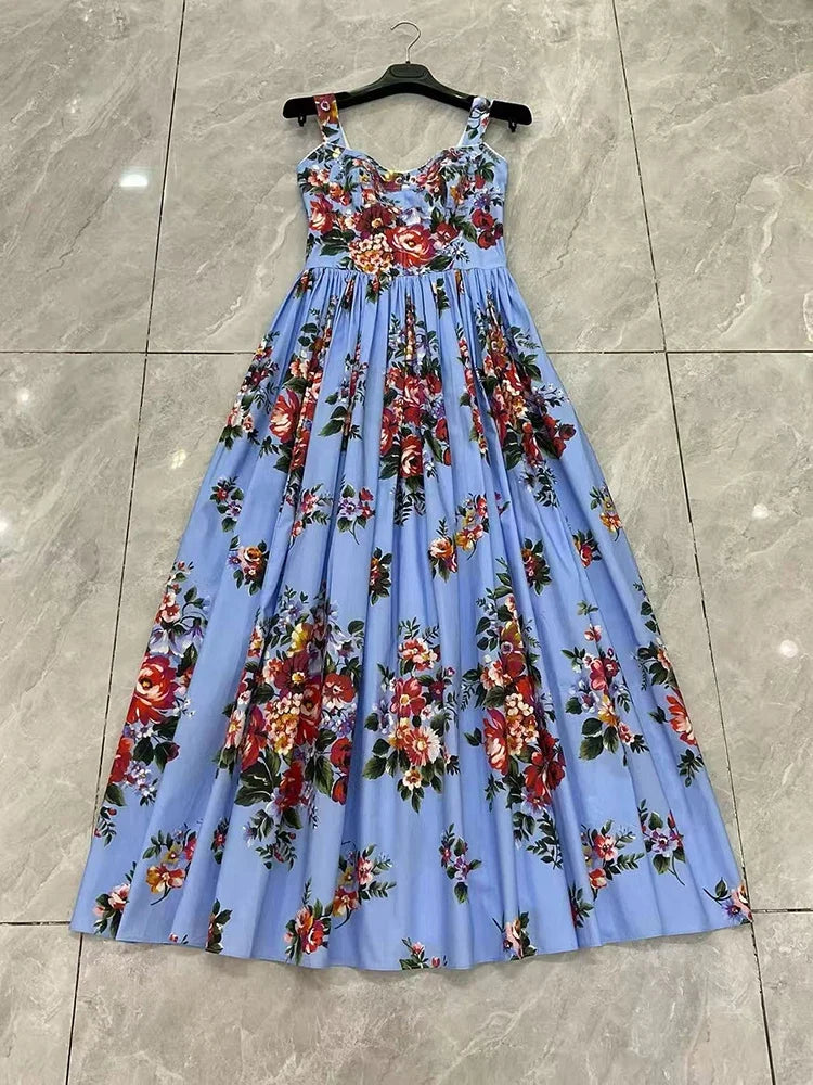 2026 New Women's Dress Sexy Spaghetti Strap Backless Fashion Print Cotton Casual Holiday Dresses
