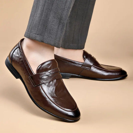 Social Shoe Male Leather Casual Round Toe Men's Formal Shoes Business Luxury Designer Clothing Office Party Gentleman 2025 Trend