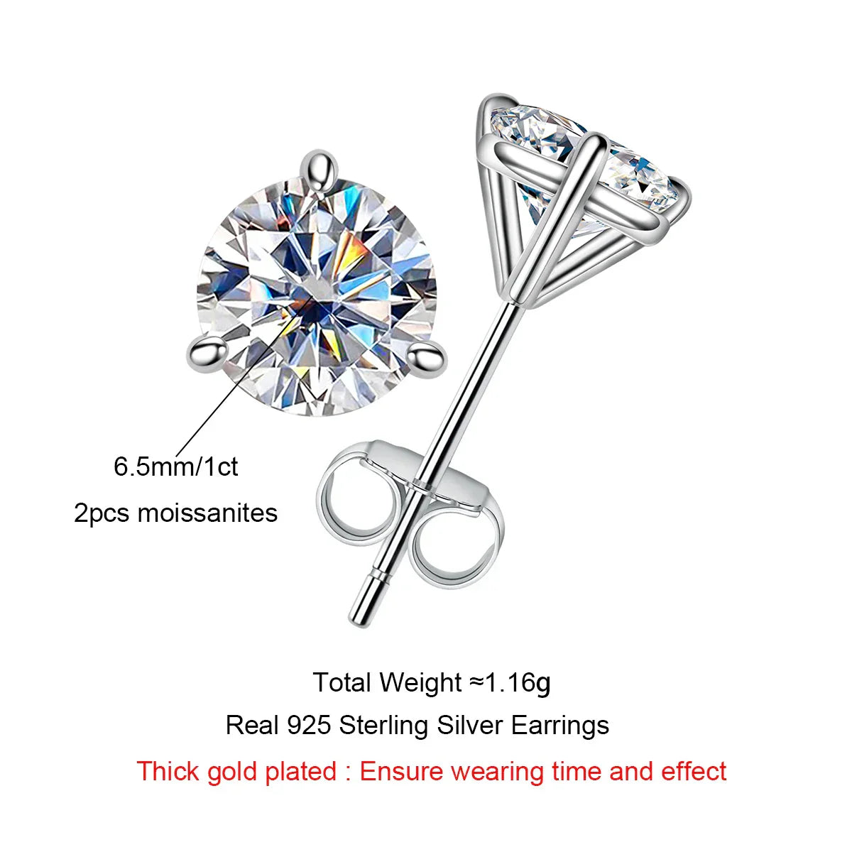2cttw D Color Moissanite Diamond Stud Earrings 925 Sterling Silver Classic Earrings Jewelry Wholesale