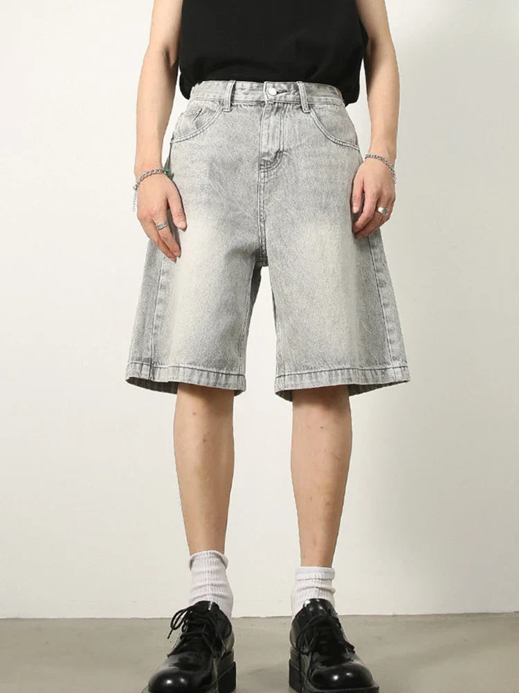 Summer Retro Washed Distressed Baggy Jorts Men's High Street Fashion Straight Jeans Shorts Y2K Casual Blue Denim Short Pants