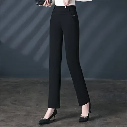 Black Women's High Waist Stretch Suit Pants, Fashion Slim Trousers, Purple Green Brown Pantalones, Asian Size M-6XL