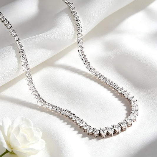 3 Claws Gradient Moissanite Tennis Necklace for Women Sparkling Full Diamond Luxury Jewelry Sterling Silver 925 Chain