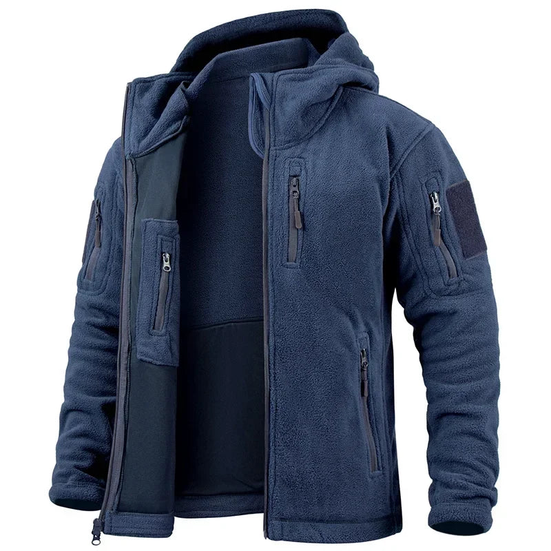 Men's Hunting Fleece Jacket Hiking Hunting Outdoor Fleece Tactical Jacket Winter Warm Full Zip Military Hoodies Multi-Pockets