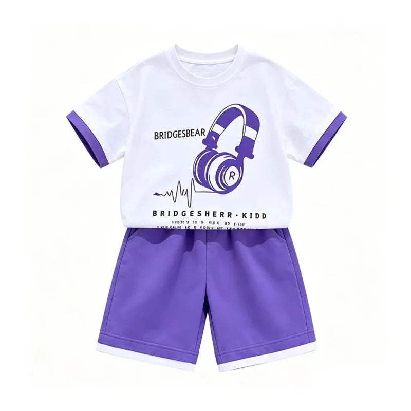 Fashion Stylish Kids Boys Top and Bottom Set Summer Tracksuit Streetwear Children New Trend Short Sleeve Clothes Suit Age 5-14 Y