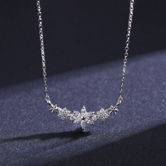925 Sterling Silver Dazzling Clear CZ With Daisy Flower Pendant Necklace for Women Link Chain Wedding Engagement Jewelry