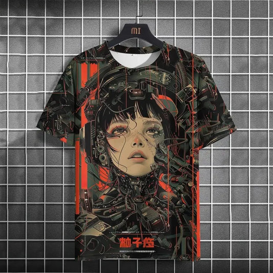 New 2025 Men's Fashion Anime Character Printed Round Neck Quick Drying Top Street Trendy Breathable T-shirt