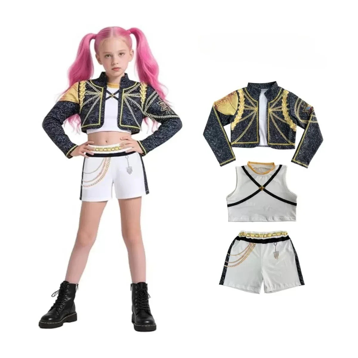 3Pcs Kpop Costume Rumi Singer Dance Dress 3D Print Girls Halloween Christmas Costumes Cosplay Fancy Stage Performance Outfits