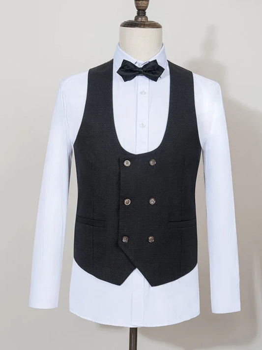 Black Men Suit 3 Piece Set Gray Elegant Slim Fit Formal Office and Leisure Banquet Groomsman Set Groom's Wedding Dress