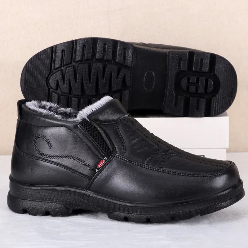 Shoes for Men 2025 Winter Fashion Non-slip Cotton Shoes Men's Thickened Leather Waterproof Casual Snow Boots Zapatillas Hombre