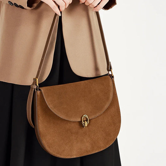 Autumn Winter women's Natural suede leather Crossbody Shell Bag Fashionable Shoulder Handbag Lady Luxury Designer saddle Bag