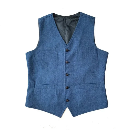 Mens Suit Vest Tweed Retro V Neck Wool Herringbone Waistcoat for Prom Single Breasted Males Dress Suit Vest Plus Size