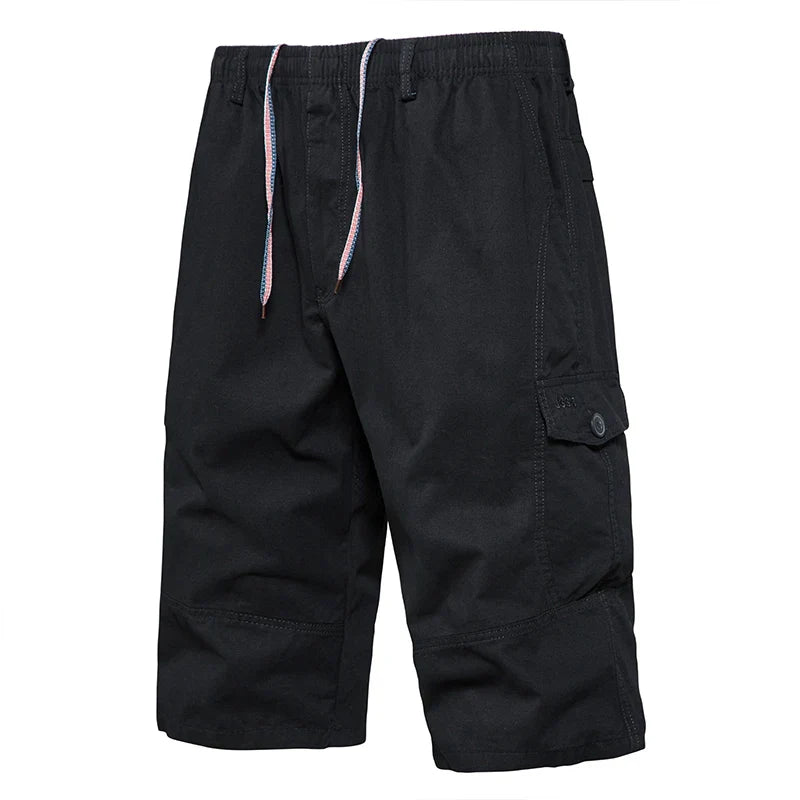 Mens Hiking Cargo Shorts Quick Dry Lightweight Tactical Work Shorts 6 Pockets Elastic Waist Cotton Running Shorts 3/4 Pants