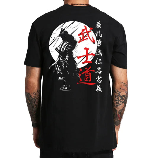 2026 Japanese Samurai Spirit T Shirts for Men Harajuku Japanese Style Back Print Loose Oversized Tops T-shirt Gifts Tee