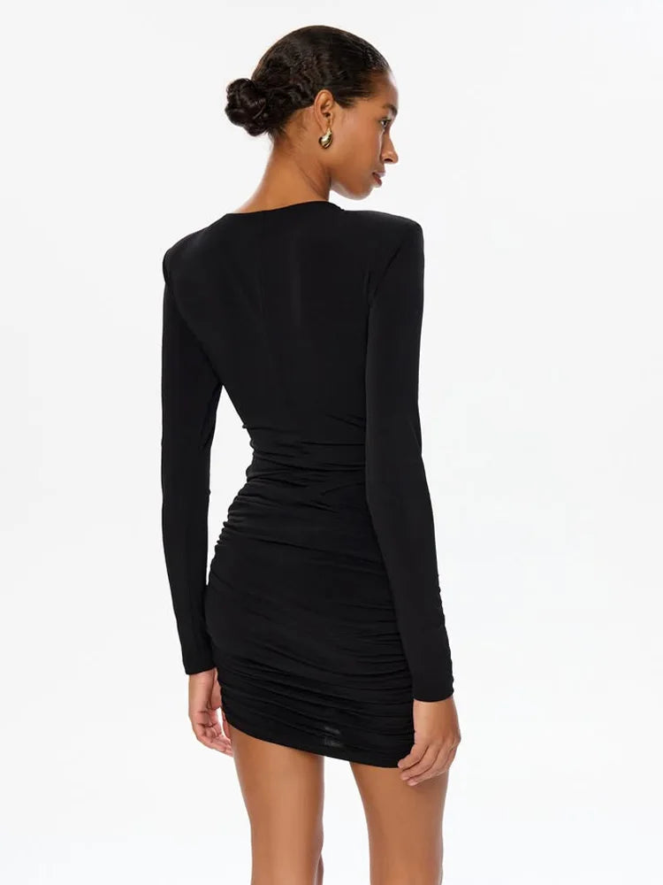 O Neck Hip Wrap Women Dresses Long Sleeve Hollow Out Fashion Sexy Club Skinny Solid Hip Wrap Bodycon Female Elegant