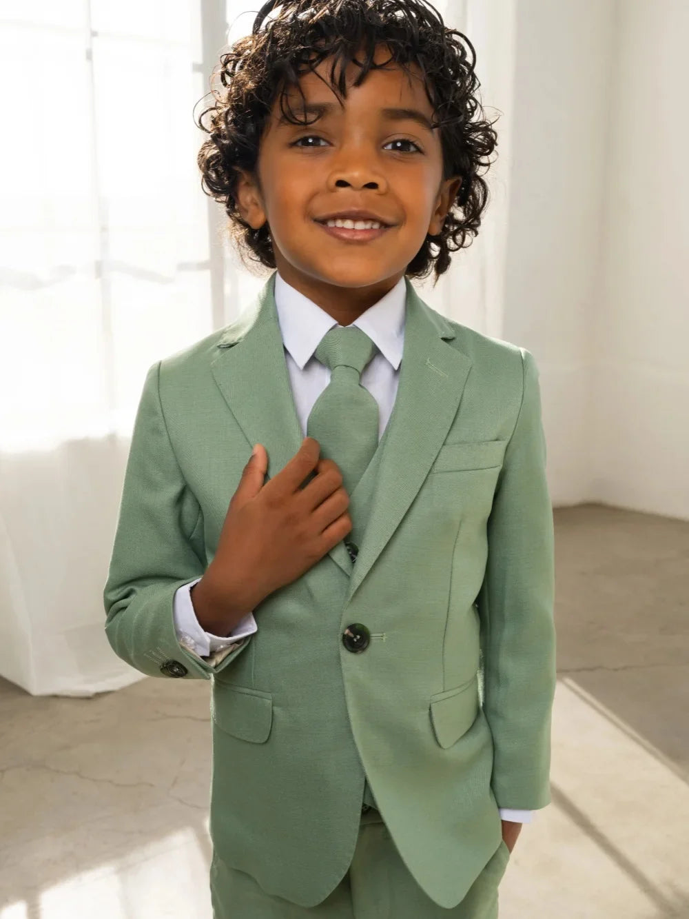 Mint Green Kids Slim Fit Suit 3 Pieces Performance Wear Boys Classic Notched Lapel Suit Set Wedding Guest Clothes 2-20T Tuxedo