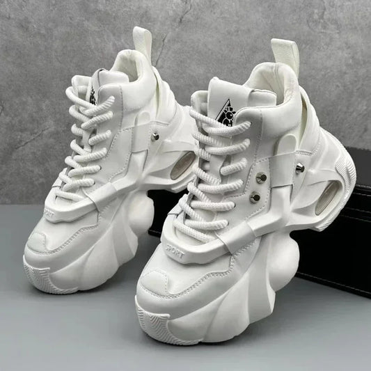 Men's Boots High Top New Trend Wear-resistant Synthetic Leather Boots Casual Lace Up Height Increasing Fashion Boots 2025