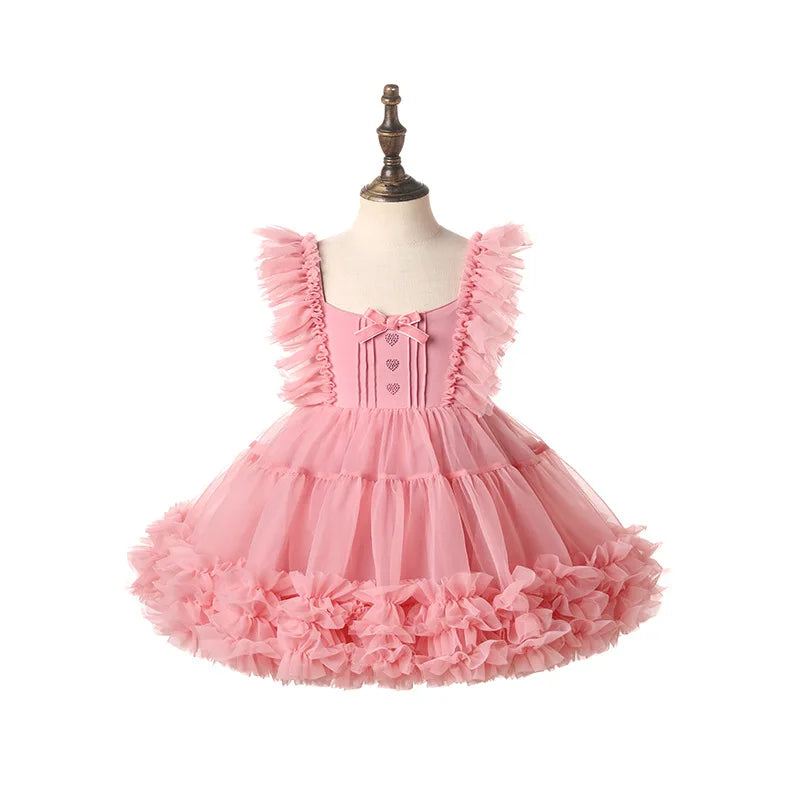 Summer New Fashion Baby Girl's Princess Butterfly Tutu Dress Puff Sleeve Child Tulle Vestido Pageant Party Birthday Kids Clothes