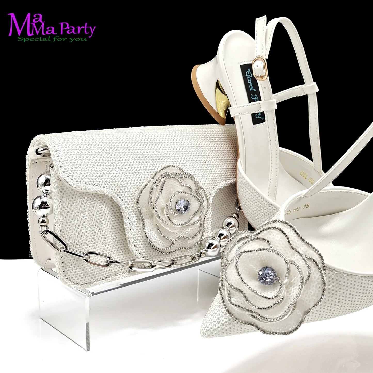 2024 Summer New Design Specials Italian Women Shoes and Bag Set in Gold Color Comfortable Heels with Appliques for Party