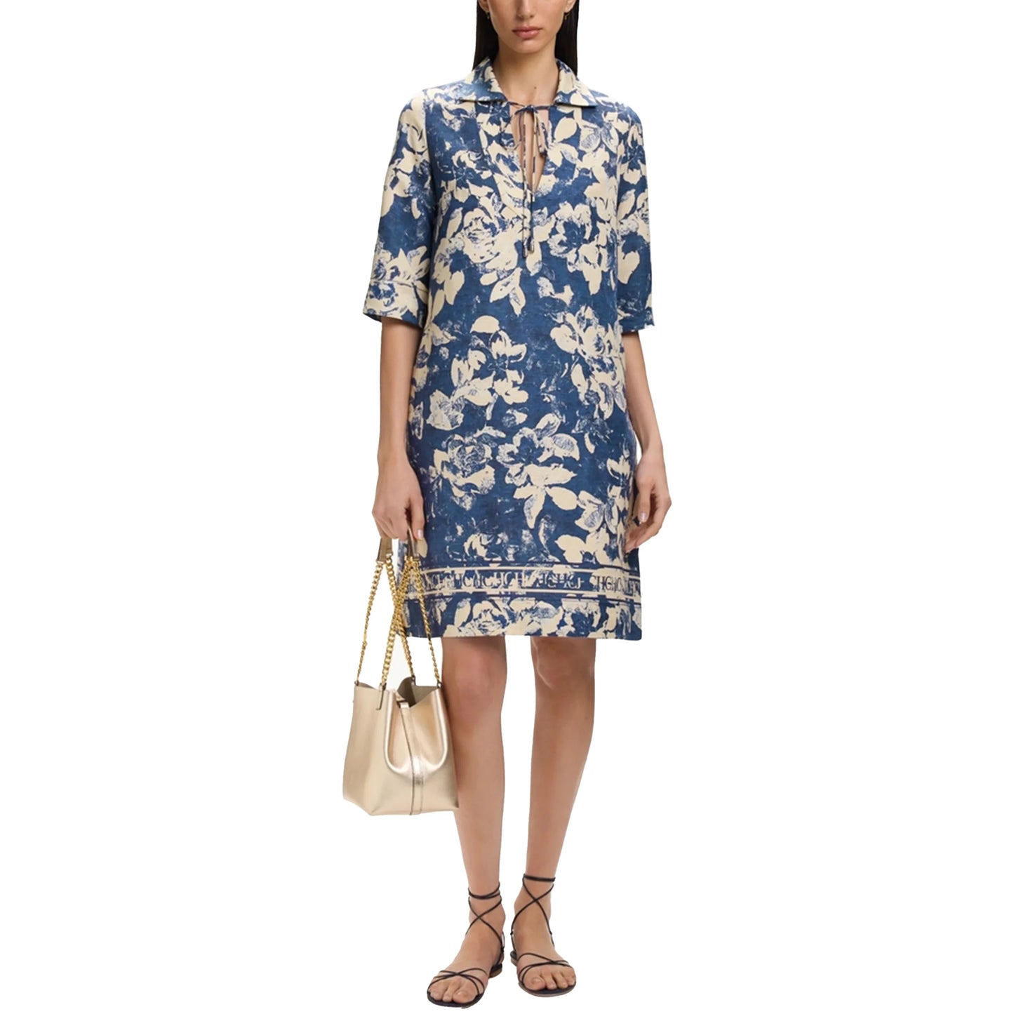 2025 Summer Fashion Women Commuting V Neck Dresses Fashion Midi Printed New Lady Straight Dress