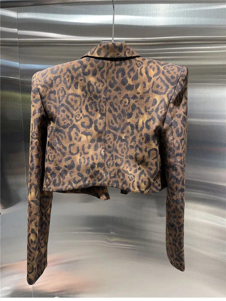 Women Jacket Korean Female Clothes Sexy Fashion Short Suit Coat Long Sleeve Blazer Tunic Leopard Print Cropped Tops Ropa Mujer