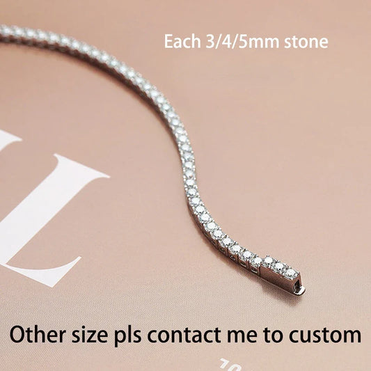 Bracelet de Tennis en Moissanite Véritable Plaqué Or 18 carats 2-5mm pour Femmes Fermoir à Ressort S925 Argent Sterling Bijoux Bracelet pour Hommes