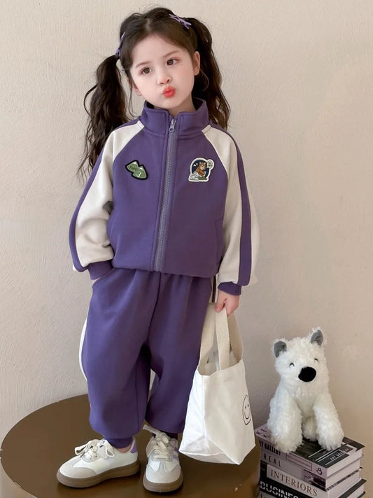 Summer Baby Girls Boys Cotton Leisure Contrast Zip Sweatshirt Jacket+Sweatpant Set School Kid 2PCS Tracksuit Child Outfit 2-12Yr