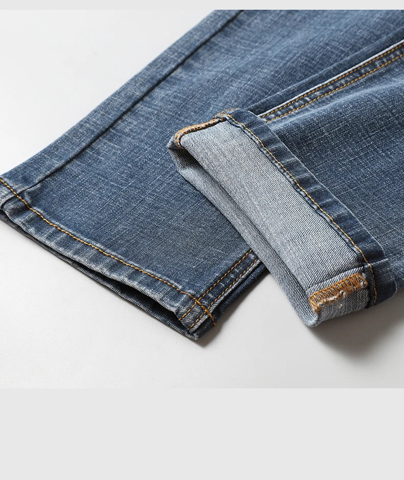 2024 Cotton Stretch Jeans Men Classic Retro Straight Slim Straight Trouser Male Korea Brand Clothing Denim Pants Plus Size 40