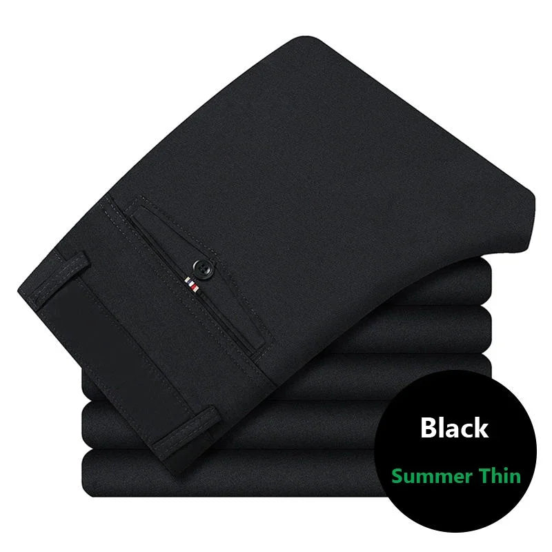 Men's Spring Autumn 100% Cotton Middle-aged Business Trousers Straight Slacks High Waist Dad's Thin Thick Casual Male Suit Pants
