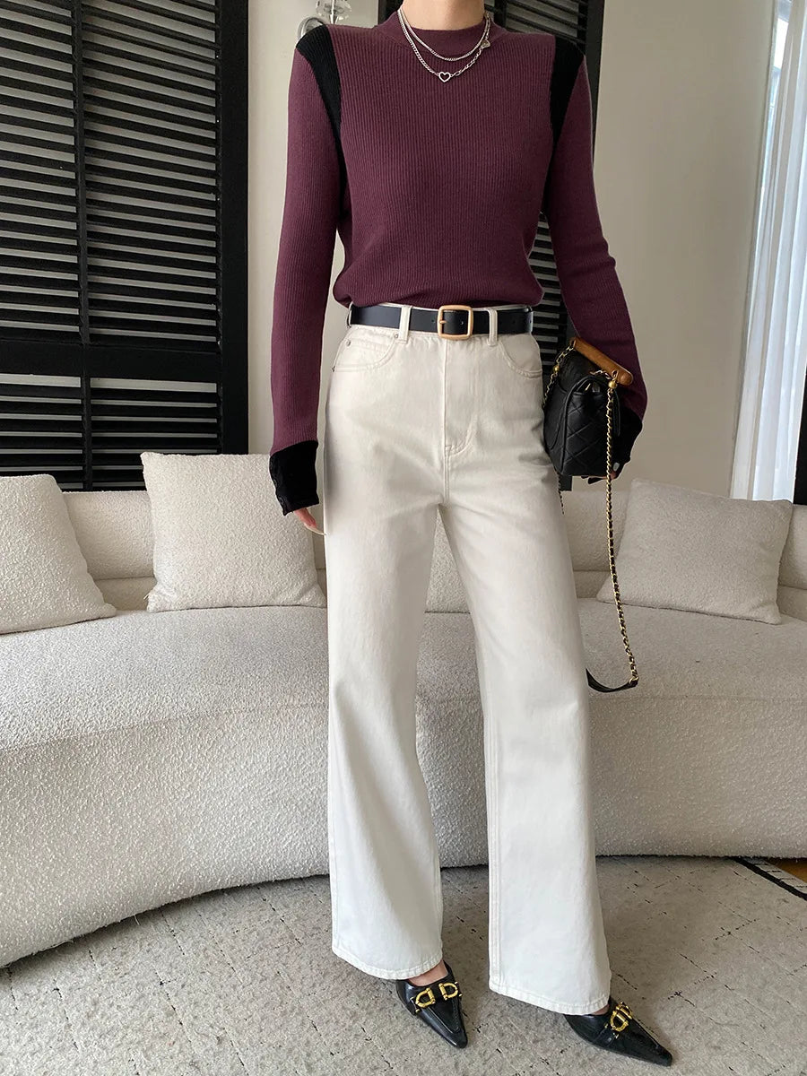 Spring women's fashionable and simple commuting temperament, high waist wide leg straight leg slimming jeans
