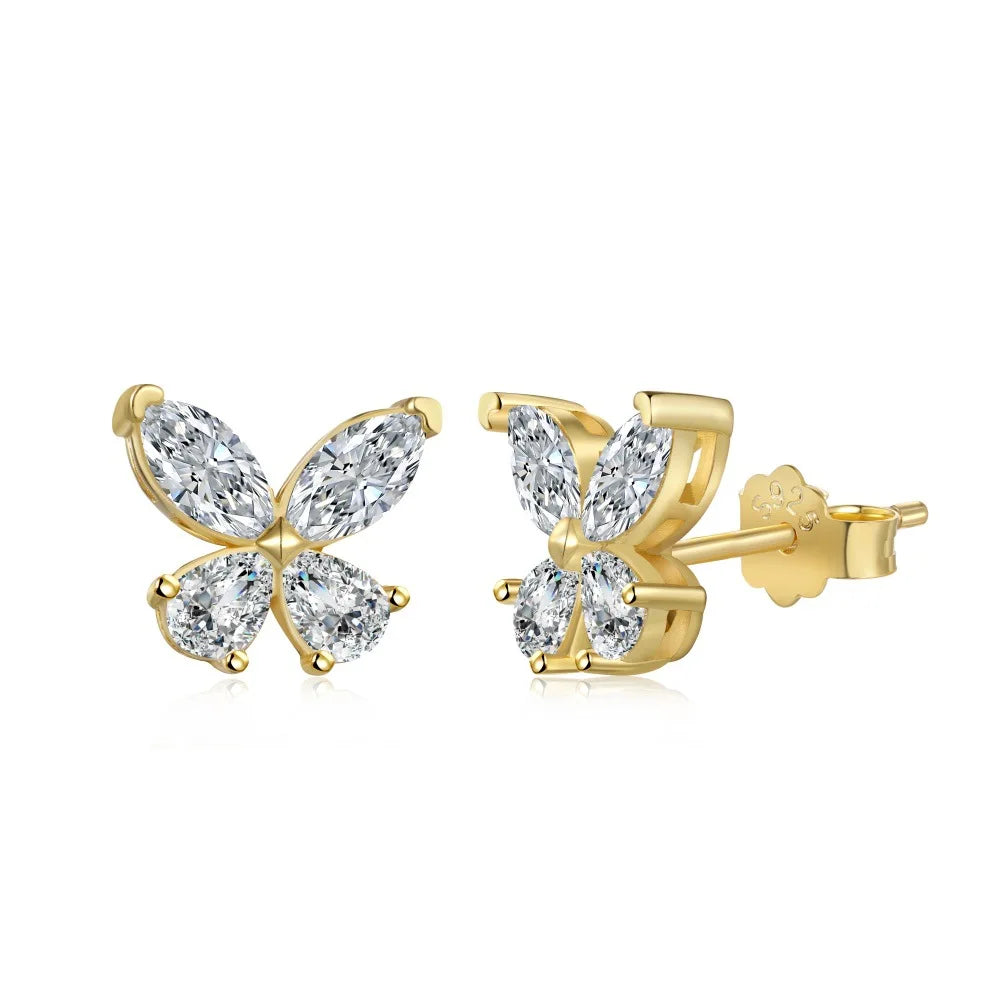 Butterfly Moissanite Stud Earrings for Women 925 Sterling Silver 0.3CT Pear/Marquise Cut Diamond Ear StudsCertified Certificate