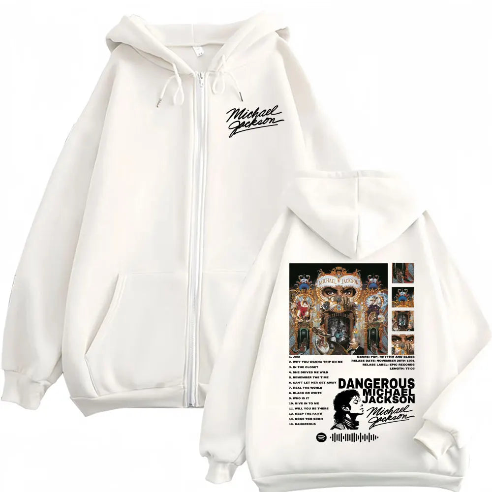 Michael Jackson King of Pop Cover Zip Up Hoodies Men Women High Quality Jacket Sweatshirt Fashion Oversized Zipper Pullover Coat