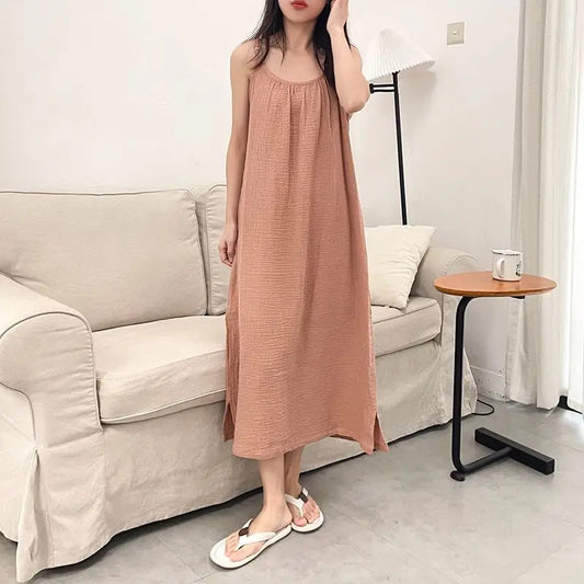 Women's 100% Cotton Muslin Dress Summer Casual Maxi Dress For Women