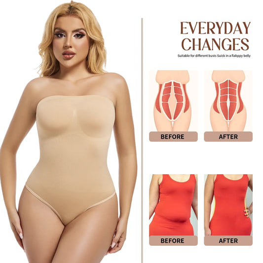 Women Strapless Bodysuits Shapewear Seam-free Tude Tops Bodyshaper Compression Waist Trainer Push Up Butt Lifter Backless Shaper