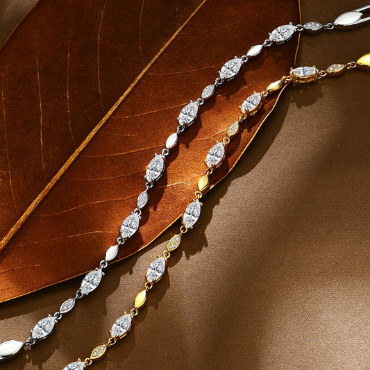 Bracelets Tennis Marquise Moissanite Ronds D VVS1 en Argent Sterling 925 Véritable pour Femme Homme Testeur de Diamant Passé Cadeau Bijoux