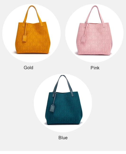 High Quality Craft Large Capacity Handbag Ladies Shoulder Bag Fashion Classic New Pure Color Outer Pocket Ladies Handbag
